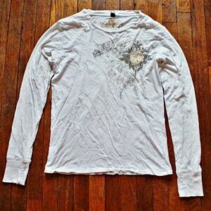 Indigo Star Distressed Lived-In Long Sleeves Printed T-Shirt